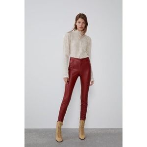 zara red faux leather leggings pants NWT